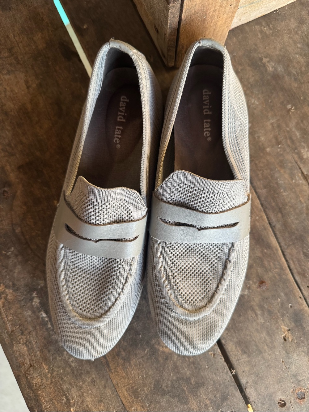 David Tate Women’s Size 7.5M Gray Knit Penny Loafers Slip On Comfort Shoes